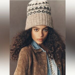 Anthropologie Winter Embellished Fairisle Beanie